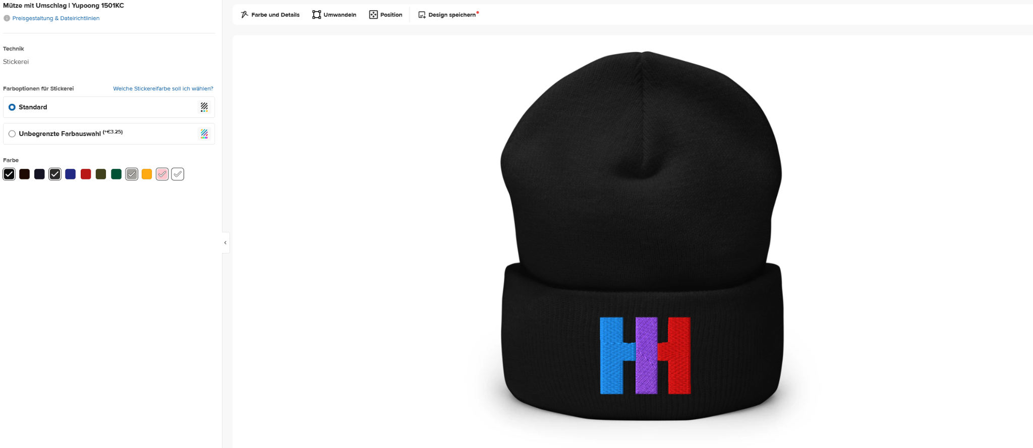 2H Productions Cuffed Beanie embroidered logo — Black